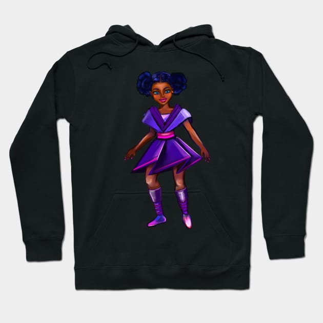 Anime girl with two puffs. Black afro anime girl in purple from outer space ! beautiful  black girl with Braided hair, blue eyes, Cherry pink lips and dark brown skin. Hair love ! Hoodie by Artonmytee